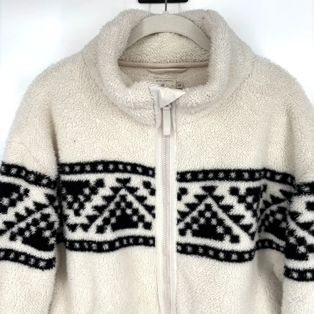 Faherty B.Yellowtail High Pile Sherpa Fleece Jacket Cream Black Aztec Print M - Picture 7 of 13